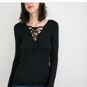 Daily Look Black Lace Up Top XS